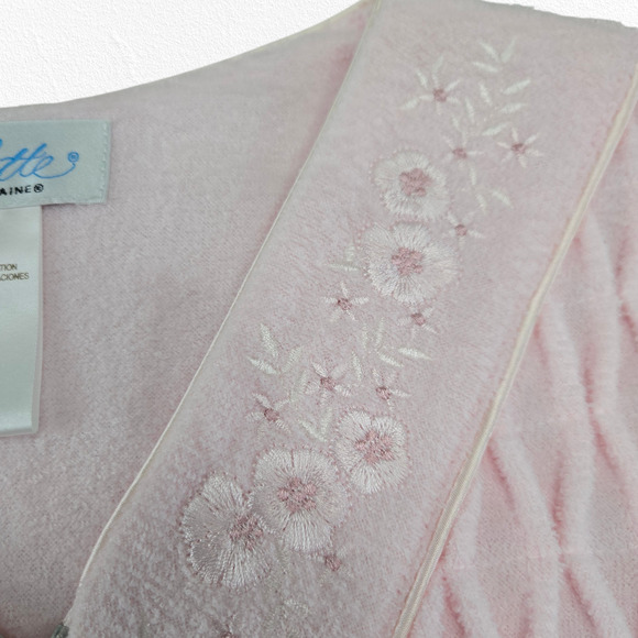 Y2K Collette Pink Fleece Zip Housecoat Robe Floral Embroidery Mid Calf Medium - Picture 4 of 7